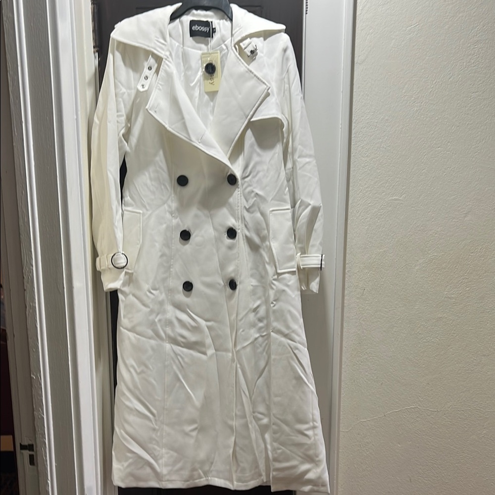 Ebony White Double-Breasted Trench Coat